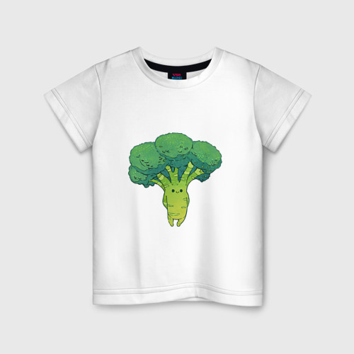 Детская футболка из хлопка с принтом Симпатичный брокколи, вид спереди №1
