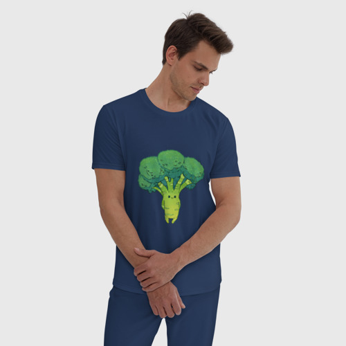 Мужская пижама хлопок Симпатичный брокколи, цвет темно-синий - фото 3