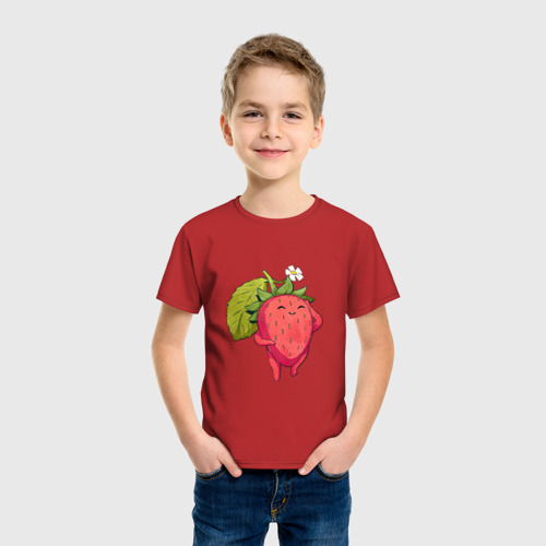 Детская футболка хлопок с принтом Довольная клубника, фото на моделе #1