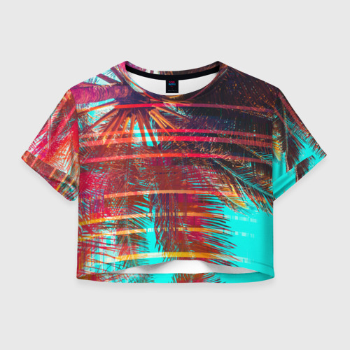 Женская футболка Crop-top 3D Palm glitch art, цвет 3D печать