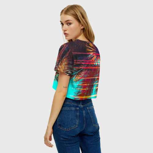 Женская футболка Crop-top 3D Palm glitch art, цвет 3D печать - фото 5