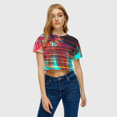 Женская футболка Crop-top 3D Palm glitch art - фото 3