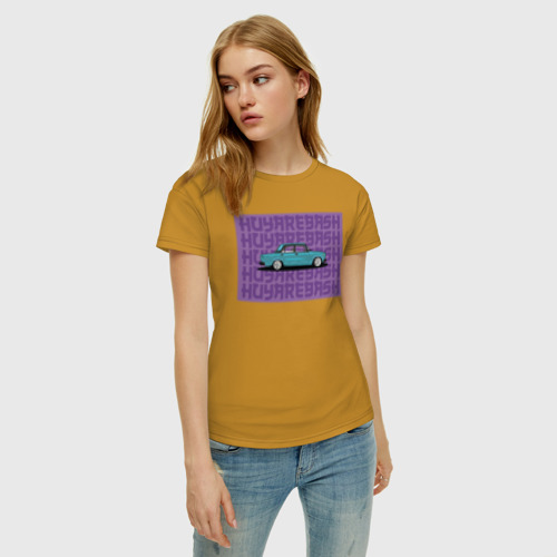 Женская футболка хлопок Жига huyar ebash, цвет горчичный - фото 3