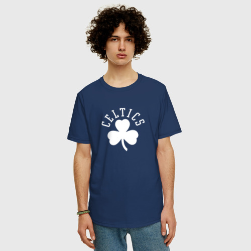 Мужская футболка хлопок Oversize Бостон Селтикс, цвет темно-синий - фото 3