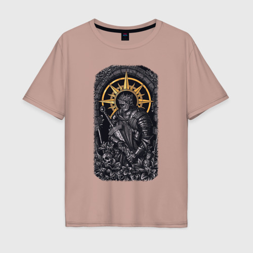 Мужская футболка хлопок Oversize с принтом Dark Souls рыцарь душа пепла, вид спереди #2