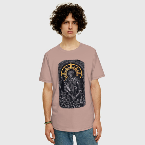 Мужская футболка хлопок Oversize с принтом Dark Souls рыцарь душа пепла, фото на моделе #1