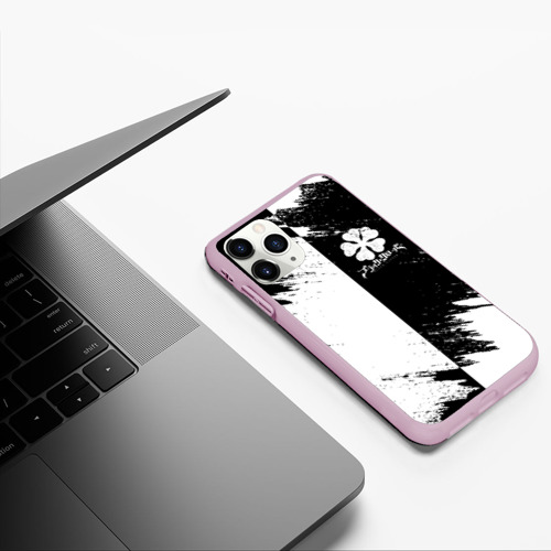 Чехол для iPhone 11 Pro матовый Черный Клевер инверсированный фон, цвет розовый - фото 5