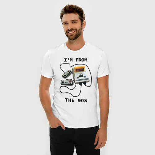 Мужская футболка хлопок Slim Я из 90х - ретро консоль, цвет белый - фото 3