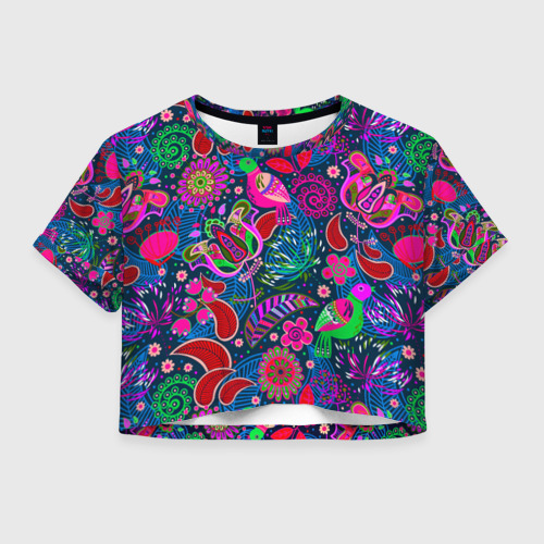 Женская футболка Crop-top 3D Цветочный сказочный узор