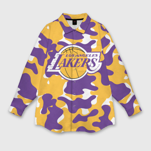 Мужская рубашка oversize 3D с принтом LA Lakers Лейкерс, вид спереди #2
