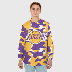 Мужская рубашка oversize 3D LA Lakers Лейкерс - фото 2