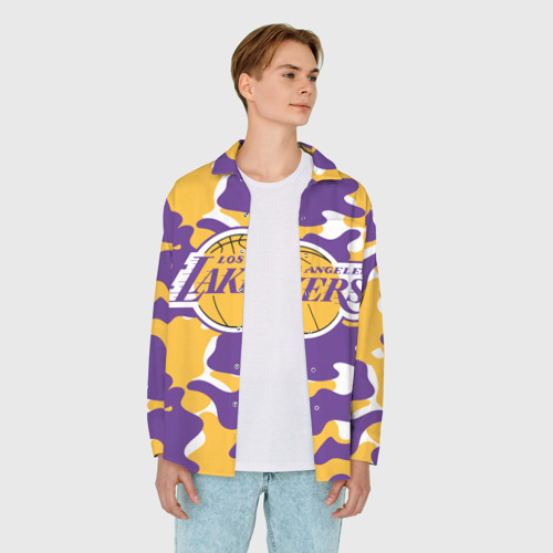 Мужская рубашка oversize 3D с принтом LA Lakers Лейкерс, вид сбоку #3