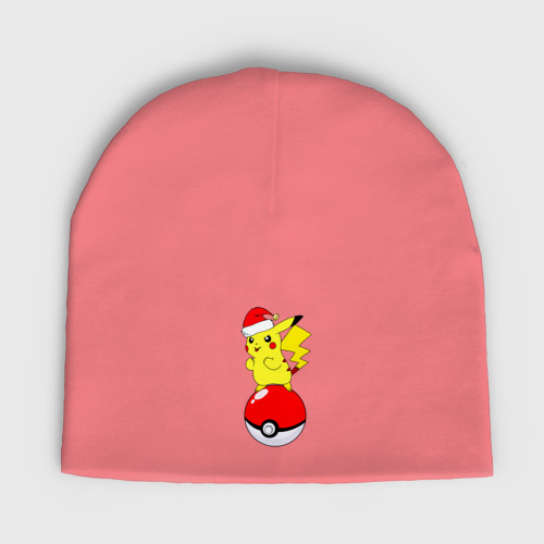 Детская шапка демисезонная Новогодний Пикачу, цвет розовый