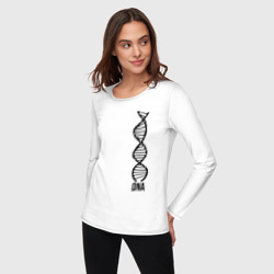 Лонгслив с принтом My DNA (Z) для женщины, вид на модели спереди №2. Цвет основы: белый