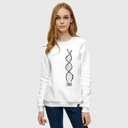 Свитшот с принтом My DNA (Z) для женщины, вид на модели спереди №2. Цвет основы: белый