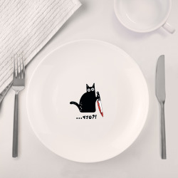 Набор: тарелка кружка с принтом Милый кот для любого человека, вид спереди №4. Цвет основы: белый