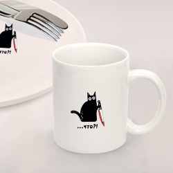 Набор: тарелка кружка с принтом Милый кот для любого человека, вид спереди №2. Цвет основы: белый