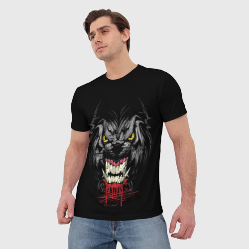 Мужская футболка 3D с принтом Злой Волк, фото на моделе #1