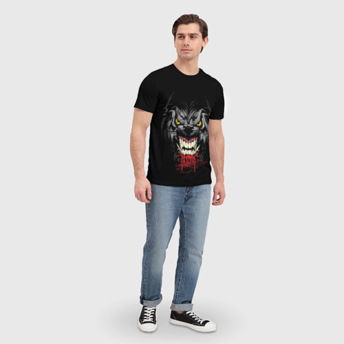 Мужская футболка 3D с принтом Злой Волк, вид сбоку #3