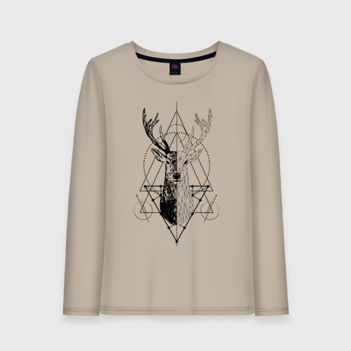 Женский лонгслив хлопок Polygonal deer, цвет миндальный