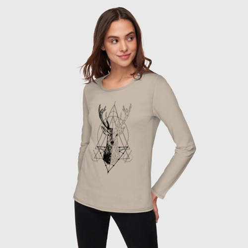 Женский лонгслив хлопок Polygonal deer, цвет миндальный - фото 3