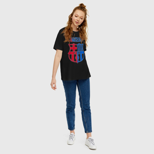 Женская футболка хлопок Oversize с принтом Barcelona FC, вид сбоку #3
