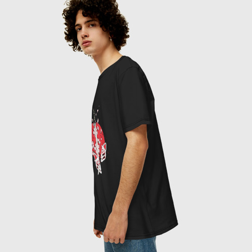 Мужская футболка хлопок Oversize с принтом Катана на фоне сакуры Japanese katana, вид сбоку #3