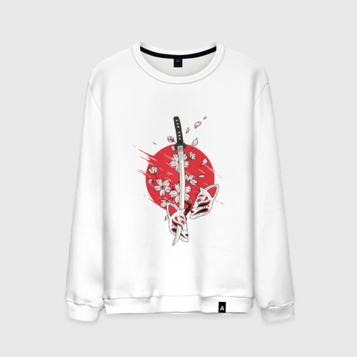 Мужской свитшот хлопок Катана на фоне сакуры Japanese katana