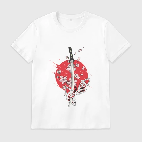 Мужская футболка хлопок Катана на фоне сакуры Japanese katana