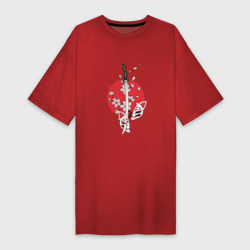 Платье-футболка хлопок Катана на фоне сакуры Japanese katana