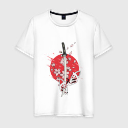 Мужская футболка хлопок Катана на фоне сакуры Japanese katana