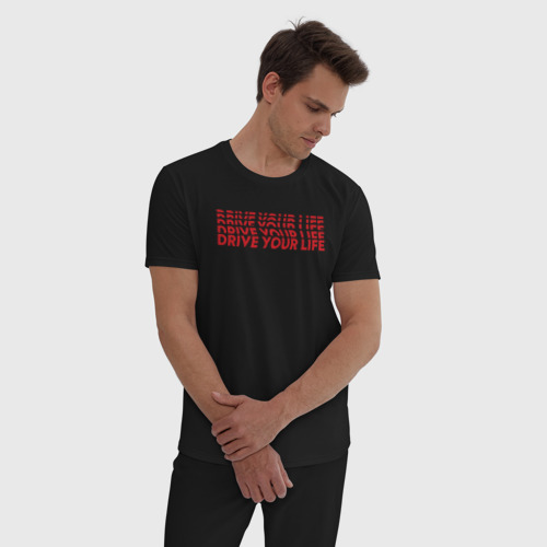 Мужская пижама хлопок drive wave red, цвет черный - фото 3