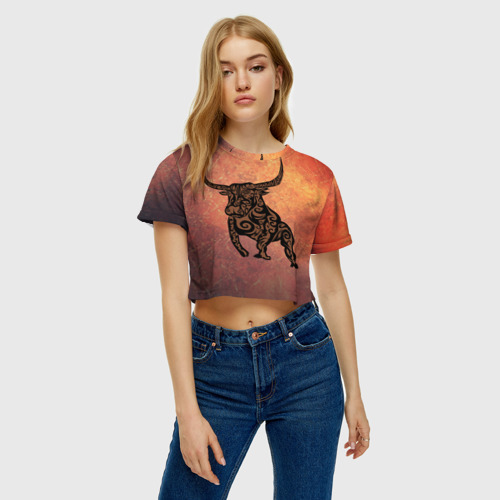 Женская футболка Crop-top 3D Символ года 2021 Бык, цвет 3D печать - фото 4