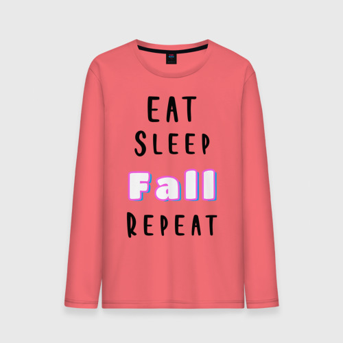 Мужской лонгслив хлопок Eat sleep fall guys repeat , цвет коралловый