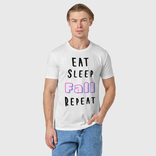 Мужская футболка хлопок Eat sleep fall guys repeat , цвет белый - фото 3