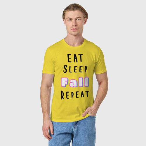 Мужская футболка хлопок Eat sleep fall guys repeat , цвет желтый - фото 3