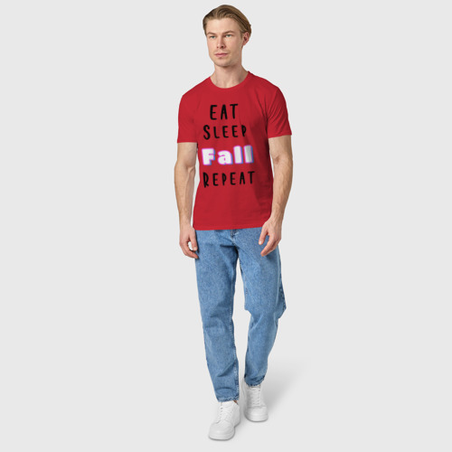Мужская футболка хлопок Eat sleep fall guys repeat , цвет красный - фото 5