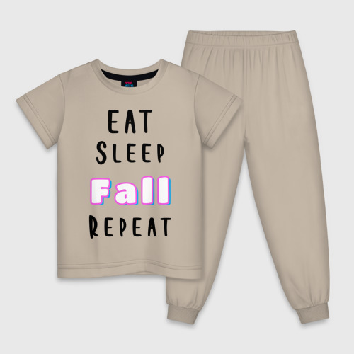 Детская пижама хлопок Eat sleep fall guys repeat , цвет миндальный