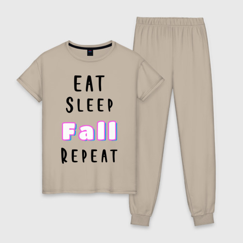 Женская пижама хлопок Eat sleep fall guys repeat , цвет миндальный