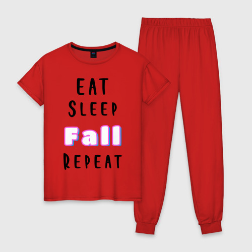 Женская пижама хлопок Eat sleep fall guys repeat , цвет красный