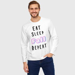 Мужской лонгслив oversize хлопок Eat sleep fall guys repeat  - фото 2