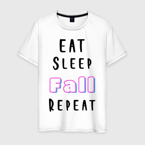 Мужская футболка хлопок Eat sleep fall guys repeat , цвет белый