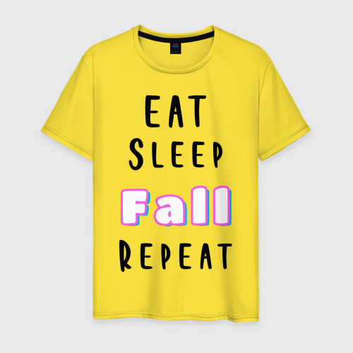 Мужская футболка хлопок Eat sleep fall guys repeat , цвет желтый