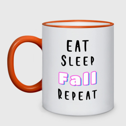 Кружка двухцветная с принтом Eat sleep fall guys repeat, вид спереди #2