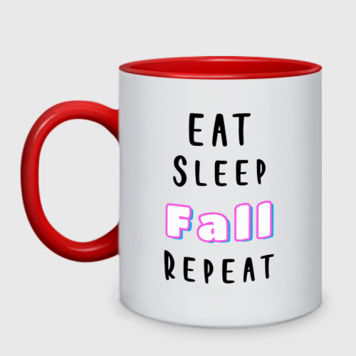 Кружка двухцветная Eat sleep fall guys repeat , цвет белый + красный