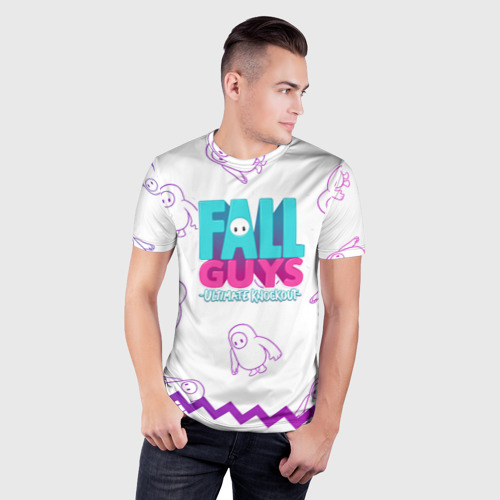 Мужская футболка 3D Slim с принтом Fall Guys узор, фото на моделе #1