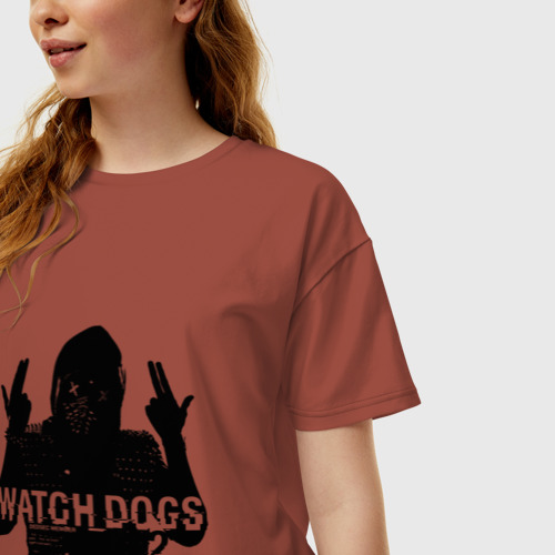 Женская футболка хлопок Oversize Watch dogs 2, цвет кирпичный - фото 3