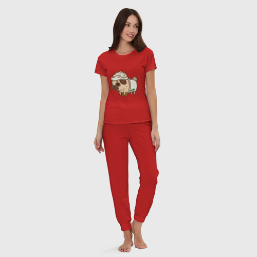 Женская пижама хлопок Сладкий мопс, цвет красный - фото 5