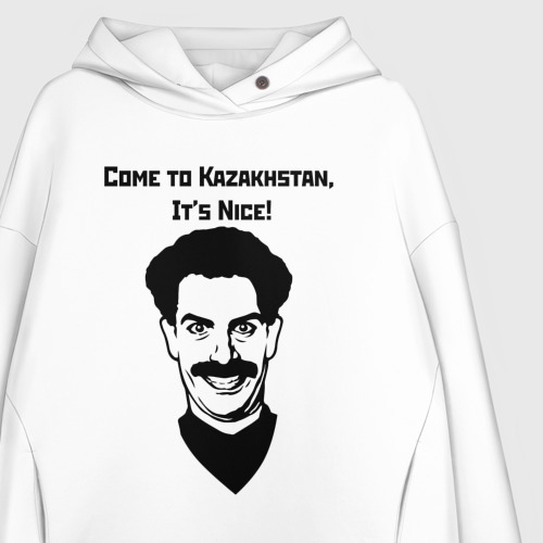 Женское худи Oversize хлопок Come to Kazakhstan | Borat (Z), цвет белый - фото 3