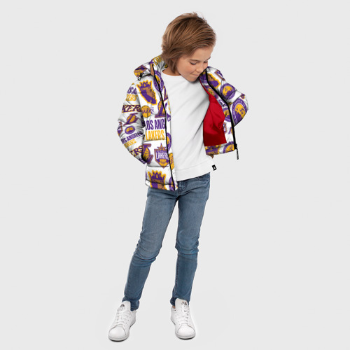 Зимняя куртка для мальчиков 3D с принтом Lakers logo, вид сбоку #3